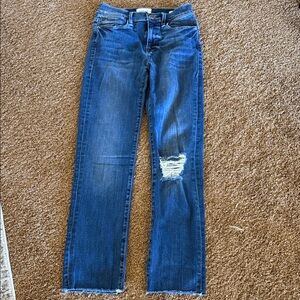 Women’s FRAME Le High Straight jeans denim rips unfinished hem sz 26